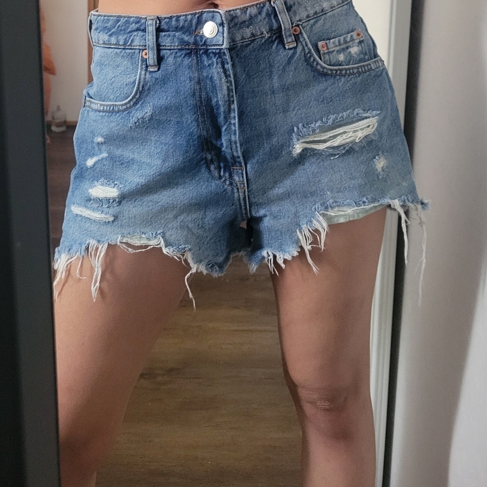 Zara Light Blue Ripped Jean Shorts
